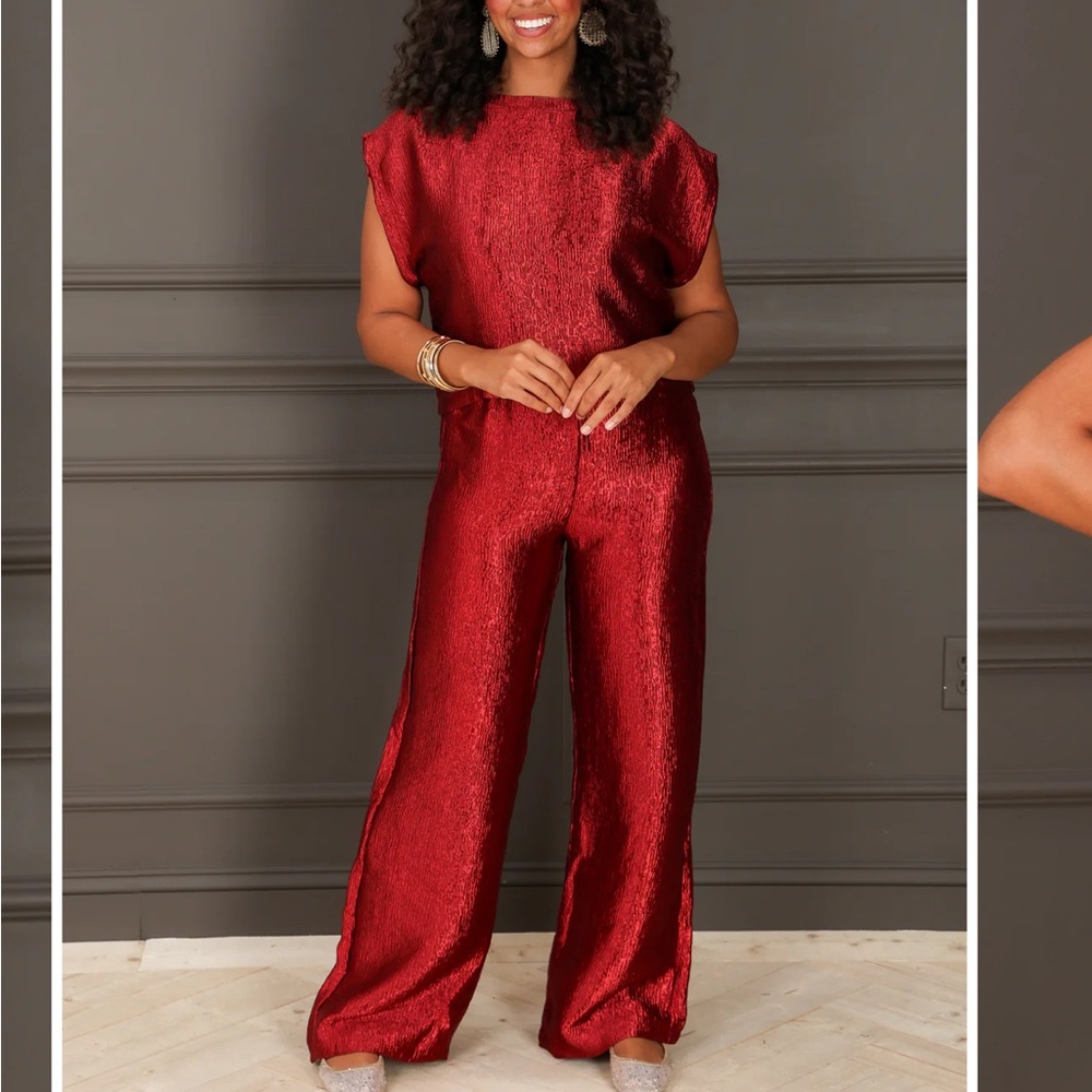 Glam Burgundy Red Metallic Two Piece Set Size Large